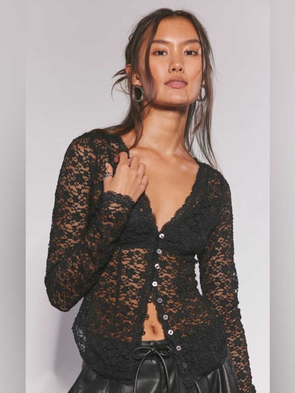 Free People ~ Lara Lace Top ~ S ~ Black ~ NWT** - Picture 12 of 12